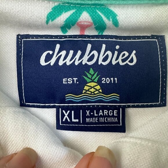 Chubbies shirt men XL Hawaiian Polo Golf pastel palm tree golf tee green pink - Picture 4 of 5